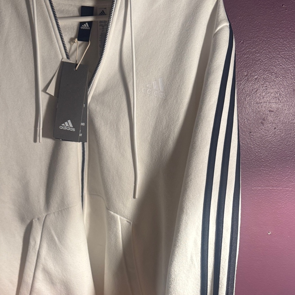 adidas White Hoodie with Black Stripes - Picture 5 of 6